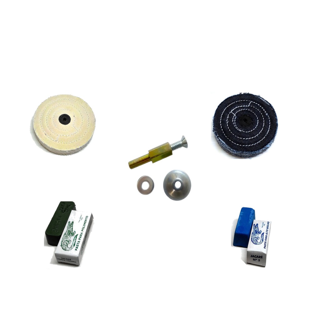 Kit 5 em 1 Polimento e Brilho em metais como Aco Ouro Prata Aluminio Latao Cobre Moeda antiga furadeira politriz
