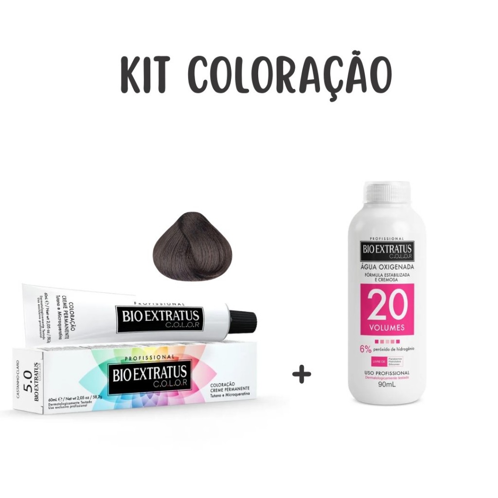 Kit Tinta/Coloração Profissional Bio Extratus (Coloração 5.0 - Castanho Claro 60mL + OX 20V 90ml)