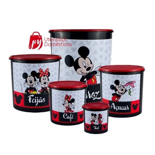 Kit Conjunto Porta Mantimento 5 peças decorado Lançamento tampas rosa e vermelha. em Oferta na Shopee