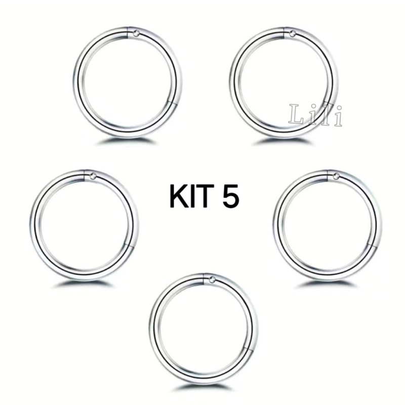 Kit 5 Piercing Argola Segmento Clik Articulado Aço cirugico Helix, Septo, Rook, Conch