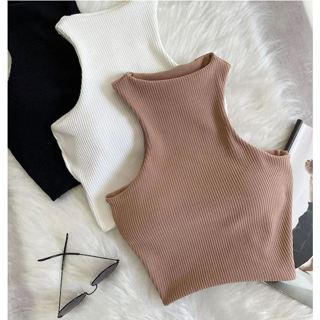 Cropped Básico Feminino Regata Anarruga Cavado com Bojo Canelado 3D Feminina Tendencia Verão Moda Gringa Croped