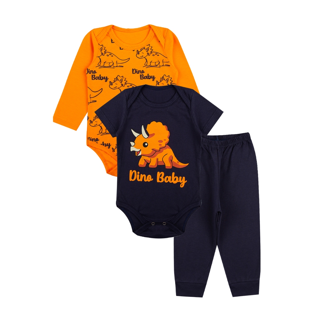 Conjunto 3 Peças Bebê Menino Recém Nascido Body Manga Curta Manga Longa e Calça Confortáve...
