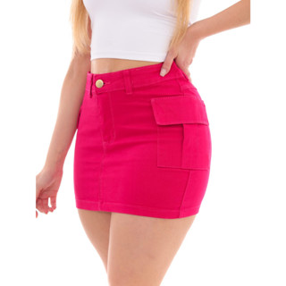 Saia Cargo Feminina Pink Moda Blogueira Tendência Cintura Alta