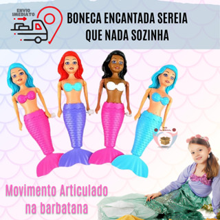 Boneca Sereia Encantada Nada Sozinha De Corda Infantil Mexe Barbatana