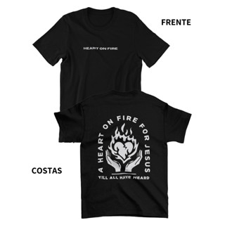 Camiseta Coração em Chamas Heart on Fire for Jesus Unissex Yeshua Jesus Cristã Conferência Igreja 100% Algodão Varias Cores Alta Qualidade Plus Size