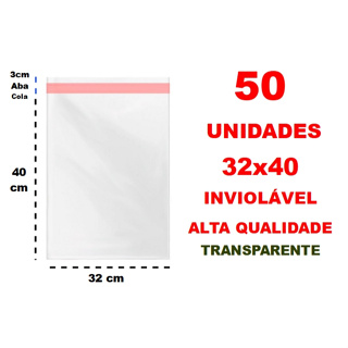 50 Sacos saquinhos plástico transparente com adesivo 32X40 cm mais 3 cm de aba com cola em Oferta na Shopee