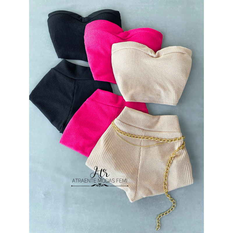 Lançamento Conjunto Feminino Estilo Gringa Top + Short Queridinho Das Blogueira em Oferta na Shopee