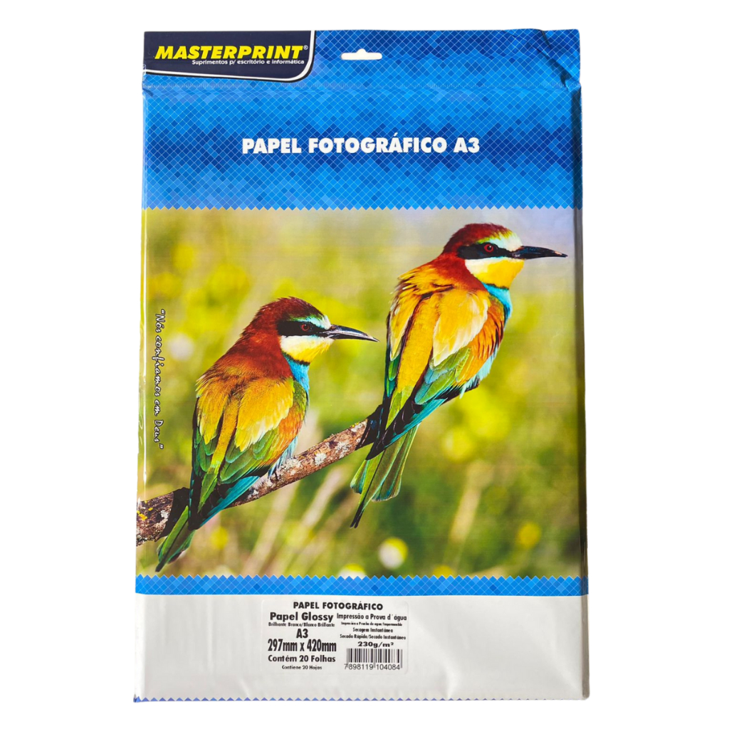 Papel Fotográfico Glossy A3 230g Branco Brilhante Masterprint em Oferta na Shopee