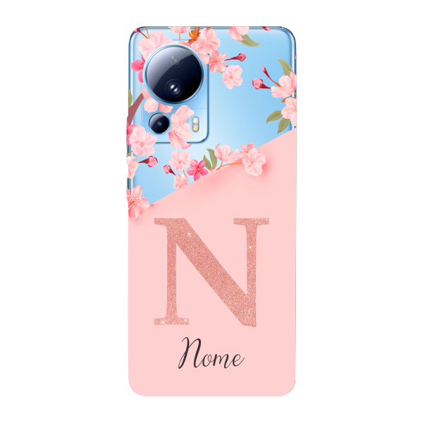 Capinha para Xiaomi 13 lite Anti Impacto Personalizada - Delicate Flowers Rosa com nome e inicial