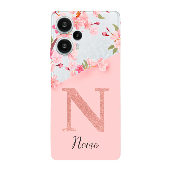 Capinha para Xiaomi Poco F5 Anti Impacto Personalizada - Delicate Flowers Rosa com nome e inicial