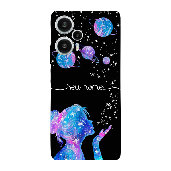 Capinha para Xiaomi Poco F5 Anti Impacto Personalizada - Menina Universo com nome manuscrito