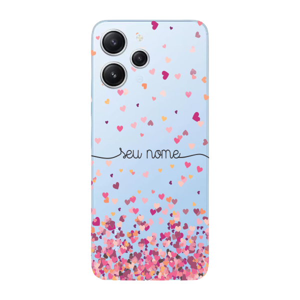 Capinha para Xiaomi RedMi 12 4G Anti Impacto Personalizada - Chuva de corações rosa com nome