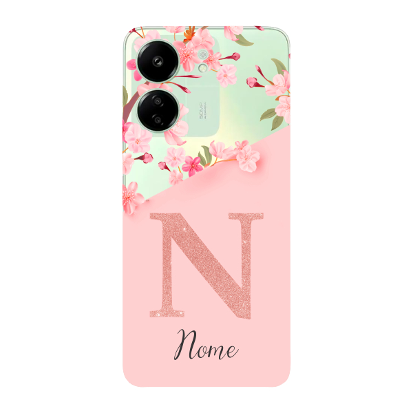 Capinha para Xiaomi RedMi 13c Anti Impacto Personalizada - Delicate Flowers Rosa com nome e inicial