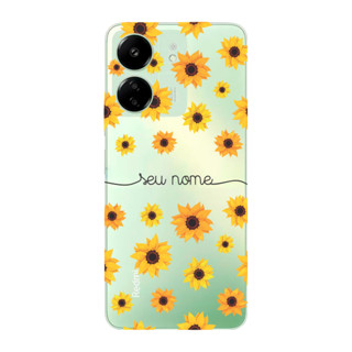 Capinha para Xiaomi RedMi 13c Anti Impacto Personalizada - Girassóis com nome Manuscrito