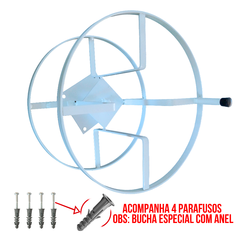 Suporte de Enrolar Mangueira - Enrolador Giratório Metal capacidade de 30 Metros