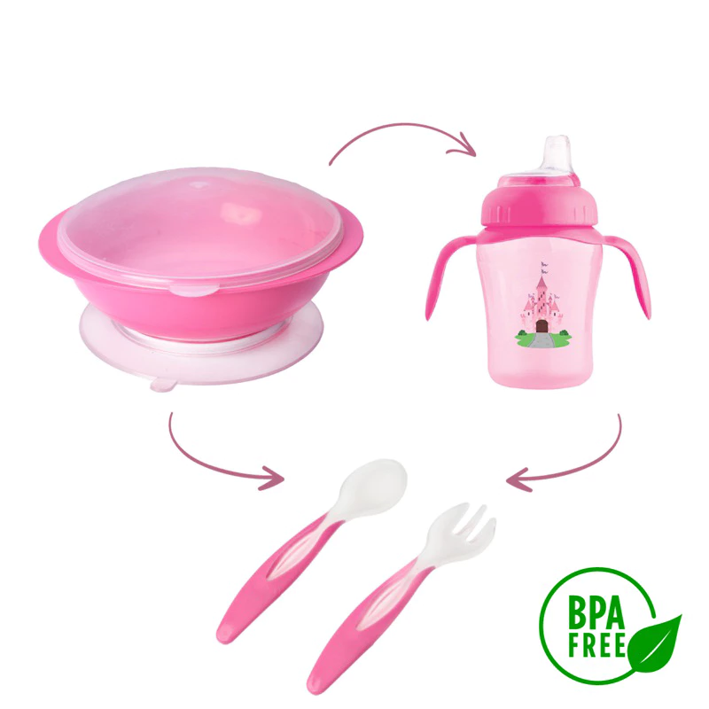 Kit Prato Com Tampa Ventosa e Copo Antivazamento com Bico De Silicone