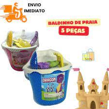 Kit 3 Baldinho Balde De Praia Redondo Com Pa e Colher