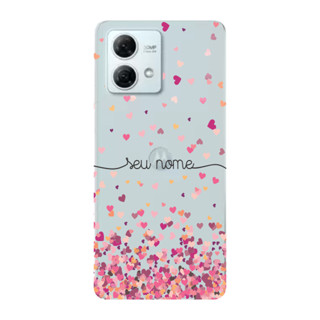 Capinha para Moto G84 Anti Impacto Personalizada - Chuva de corações rosa com nome