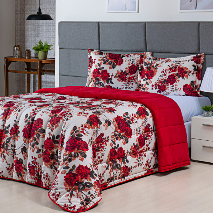 Coberdrom Edredom Casal Queen 400 Fios 3 Peças Estampado em Oferta na Shopee