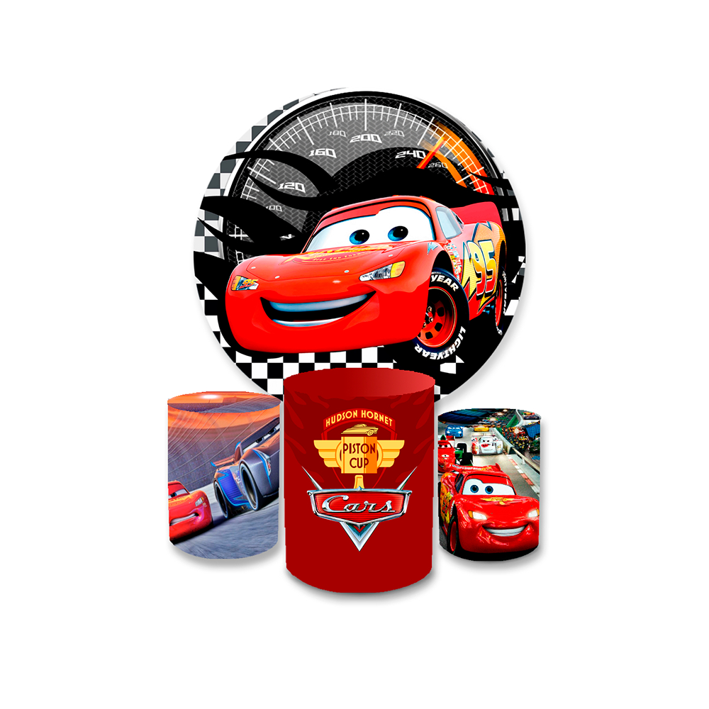 Trio Capa Cilindro Veste Fácil C/ Elástico + Painel Redondo Sublimado Carros em Oferta na Shopee