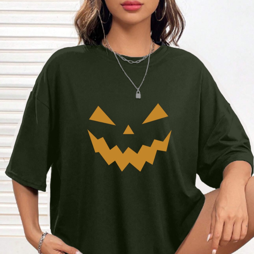Camiseta Oversized Unissex Estilo Skatista Hip-Hop Estampada Abóbora Tecido Confortável Aesthetic T