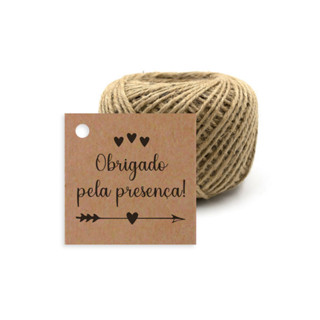 Tag Obrigado Pela Presença Com Cordão Fio De Juta Sisal - Lembrancinha Kraft Casamento USCA300