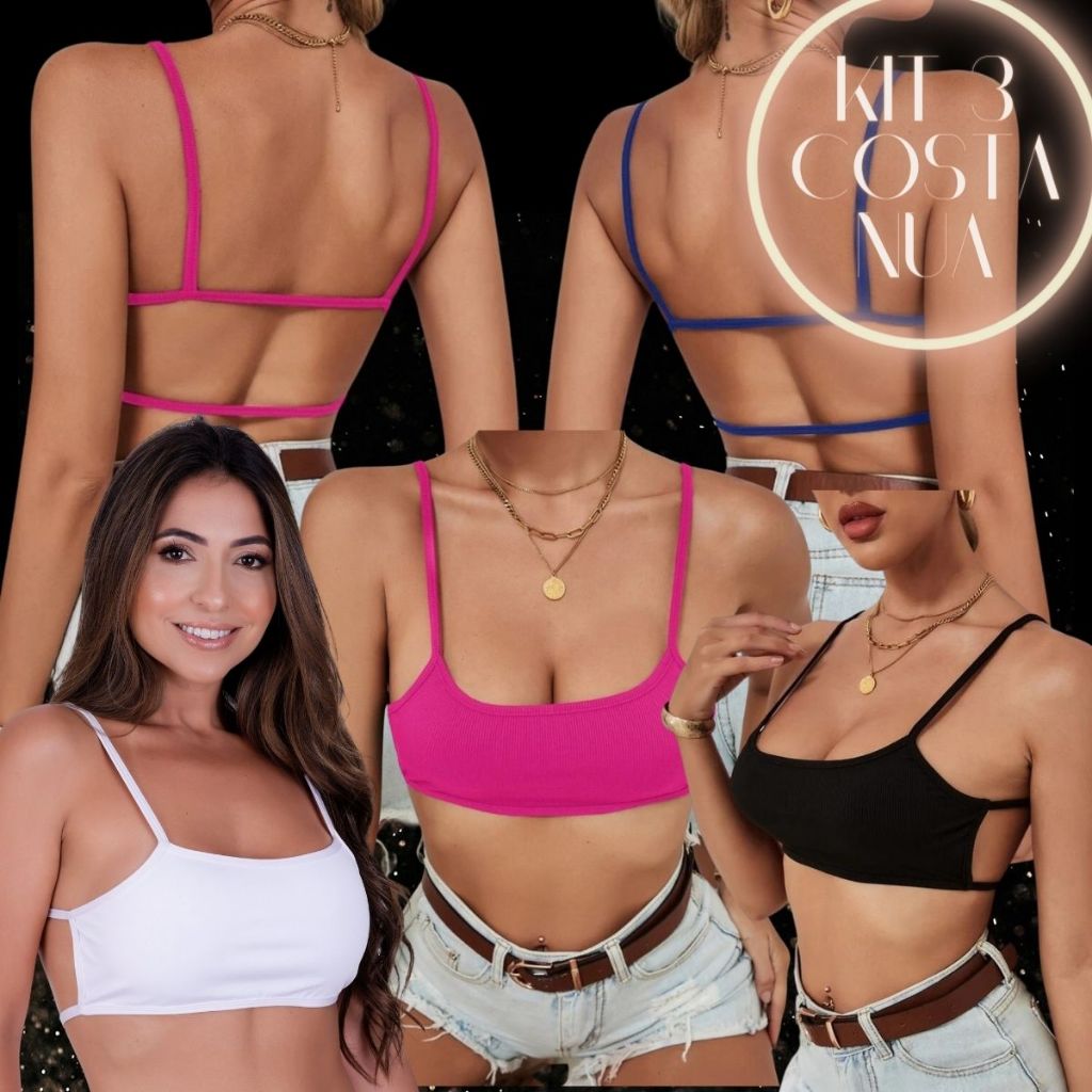 kit 3 top croped.costa nua modelo da gringa.roupa academia.fitness