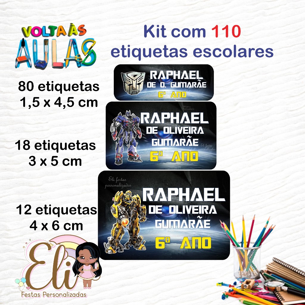 Etiqueta Escolar Transformers: Onde Comprar | BuscaProdutos