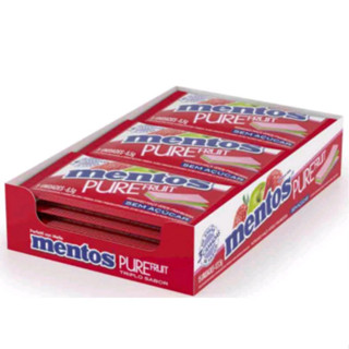 Goma de Mascar Display Mentos Pure Fruit - 3 Camadas de Sabor; Morango - Maçã Verde e Framboesa