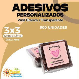 500 Adesivos, etiquetas e rótulos em Vinil 3x3 personalizados a prova dágua com com corte redondo, quadrado ou especial
