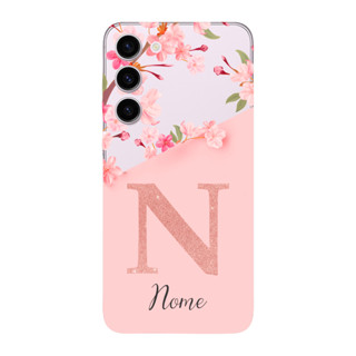 Capinha para Samsung S23 FE Anti Impacto Personalizada - Delicate Flowers Rosa com nome e inicial
