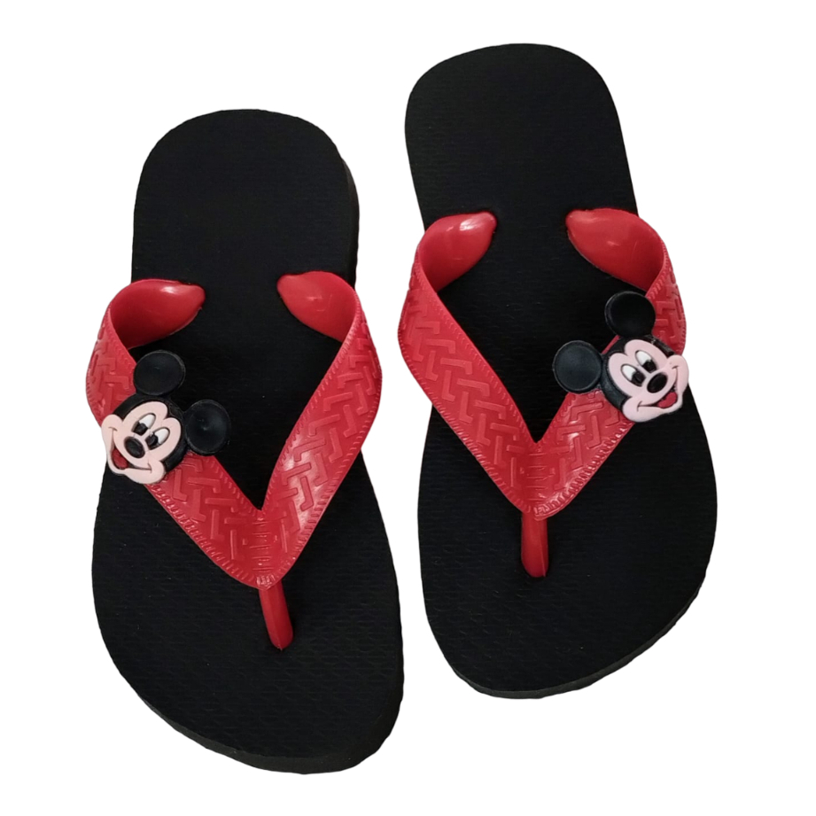 Chinelo Infantil Menino Mickey Mouse Preto e Vermelho Desenho Animado Menino Kids