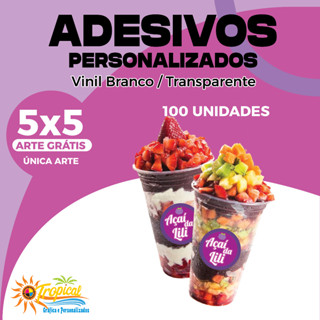 100 adesivo em Vinil 5x5 personalizados a prova dágua com com corte redondo, quadrado ou especial