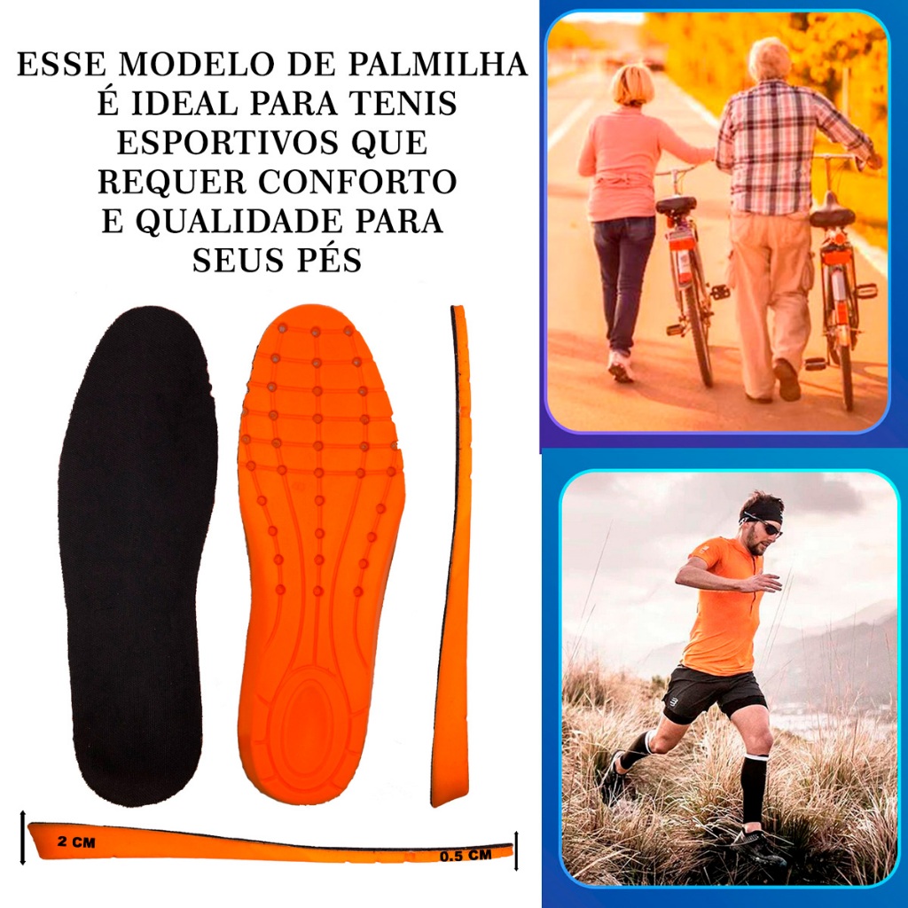 Palmilha de Gel Anti Impacto para Tênis de Corrida Academia Musculação Ortopedica