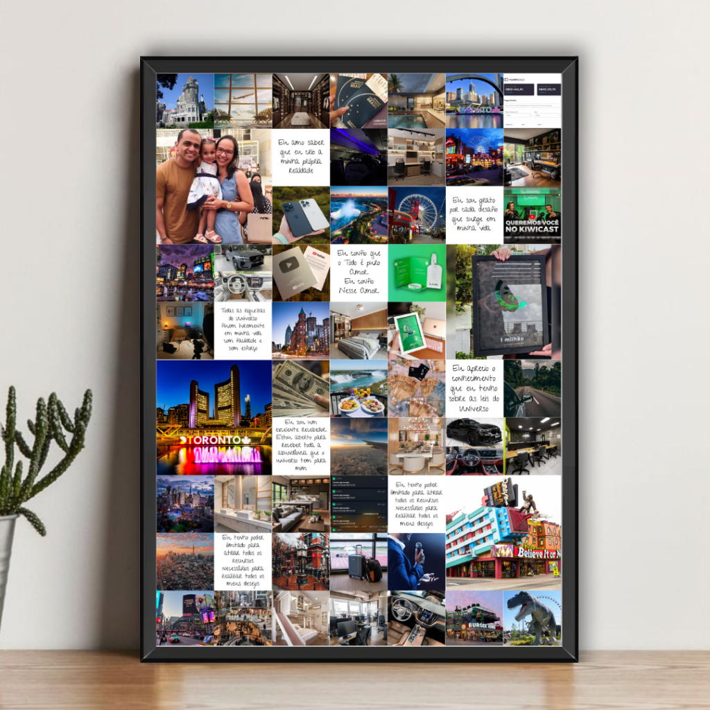 Quadro mural dos sonhos - Quadro da lei da atração personalizado com moldura