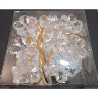 Porta Guardanapo c/04 unidades Aramado Ouro c/Flor Cristal p/Mesa posta