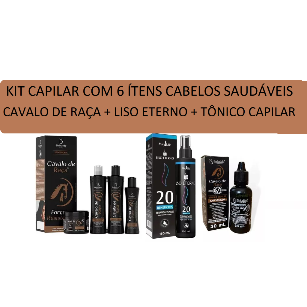 Kit Capilar Profissional Antifriz Cavalo De Raça + Tônico Capilar Antiqued Cavalo de Raça + Protetor Térmico Liso Eterno