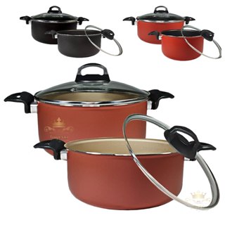 Kit 2 Panelas Caçarolas Tamanho Grande 02 Peças 22 E 24 Cm Cor Vermelha Preta Cereja Dourada Cobre Preta Rouge Com Tampa De Vidro Kit Panela Antiaderente Com 5 Camadas De Teflon