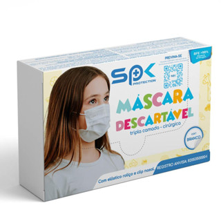 100 Un. Máscara Cirúrgica p/ Crianças de 02 a 12 Anos c/ Clip Nasal Tripla Camada Descartável Infantil