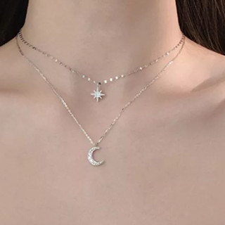 Colar Feminino Choker Duplo Pingente Lua e Sol