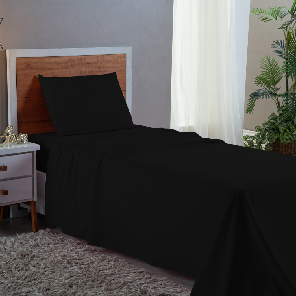 Jogo De Lencol Solteiro 3 Pecas CIMA/BAIXO FRONHA Premium COR- Preto em Oferta na Shopee