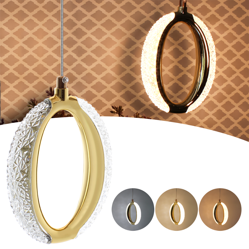 Luminária Led Pendente Cristal Oval Dourado Moderno Pd1107