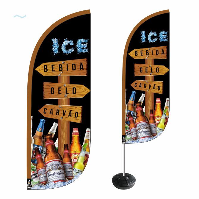 Wind Banner Bebida Gelo E Carvão Adega Bar Beer PUB 2,8mts Completo Dupla Face ENVIO EM 24H