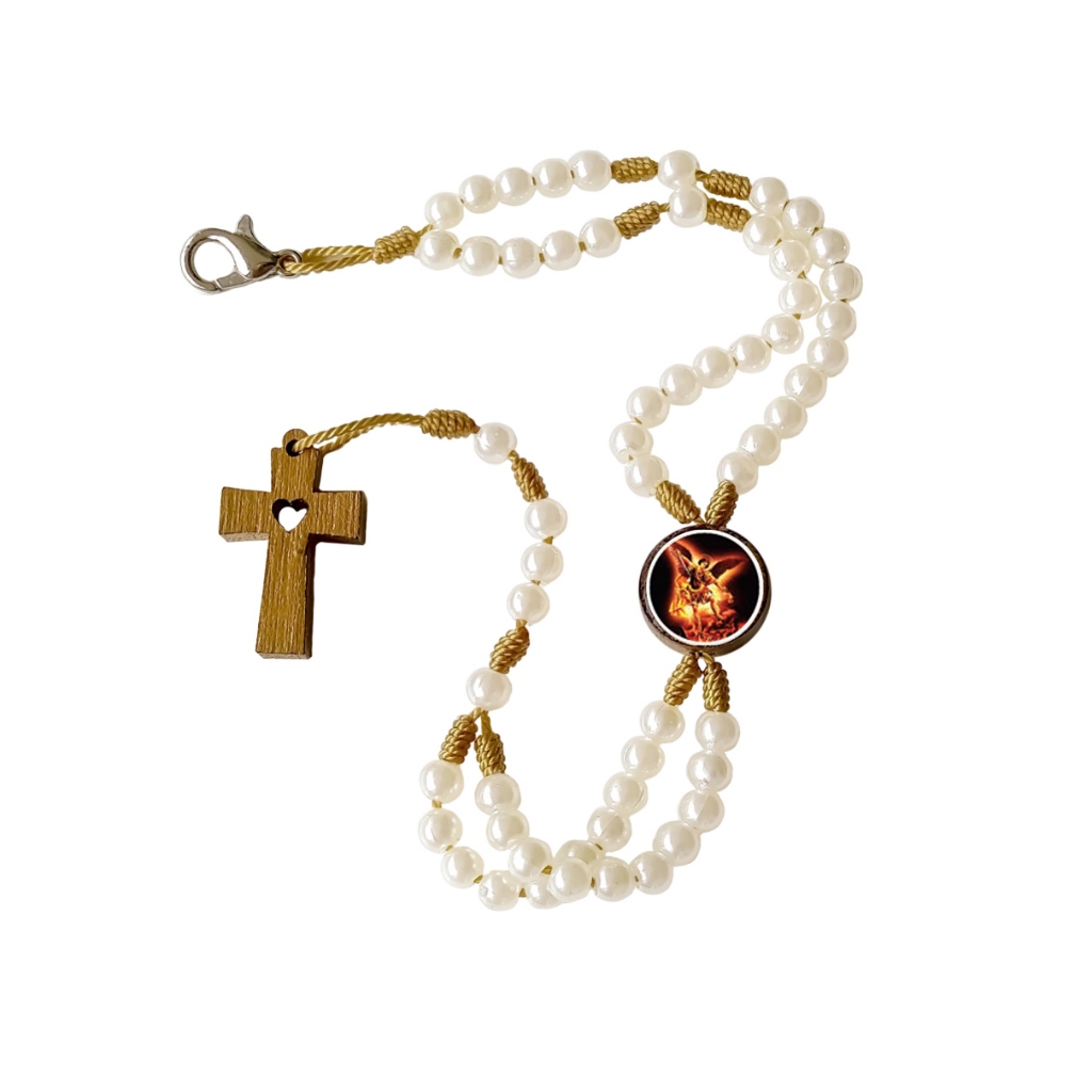 Terço Pulseira São Miguel Arcanjo Perolado - Pulso Artigo Religioso Católico