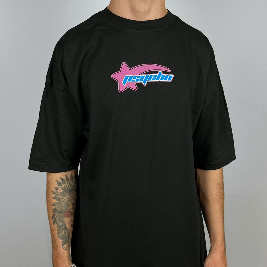 Camiseta OVERSIZED estampada blusa camisa Streetwear em algodão 30.1 modelo Psycho Premium OVERSIZED