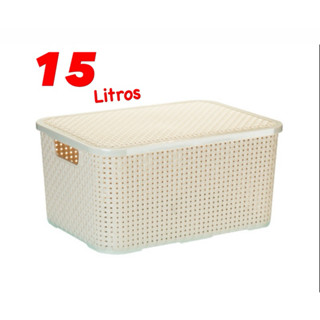Caixa Organizadora Com Tampa 15L Areia - Rischioto - 38,7x26,2x19cm