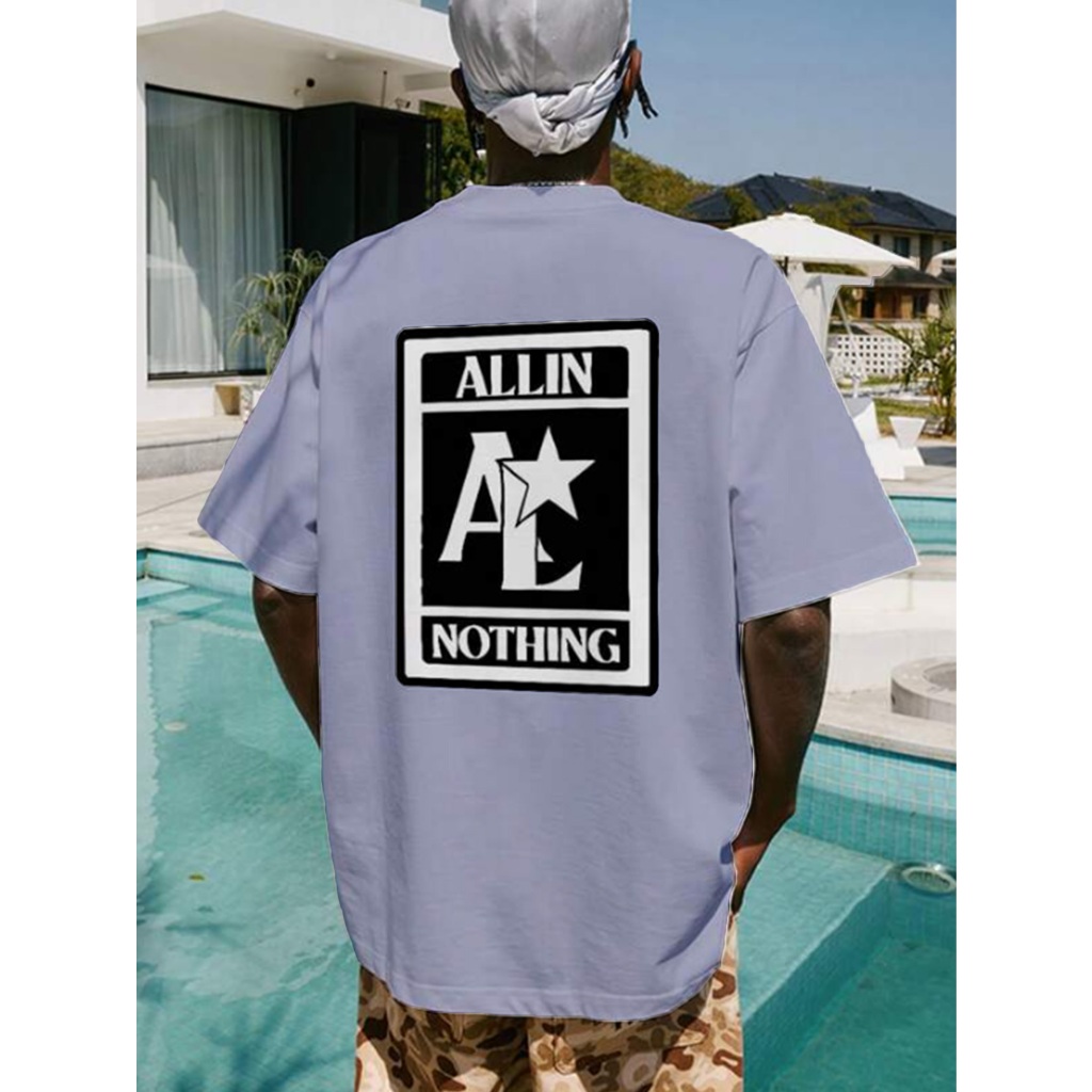 Camiseta Estampada Unissex Oversized Estrela Cores Azul Bebe All In Nothing Blusa Ombro Caido Old S