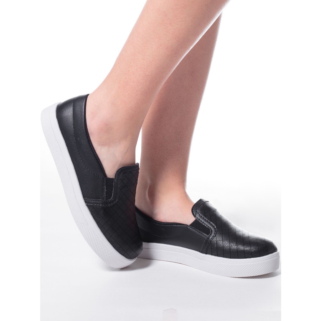 Tênis Feminino Slip On Sapato Casual Blogueira Liso Anatômico Tenis iate Sem Cadarço Flatform Napa Plataforma Baixa