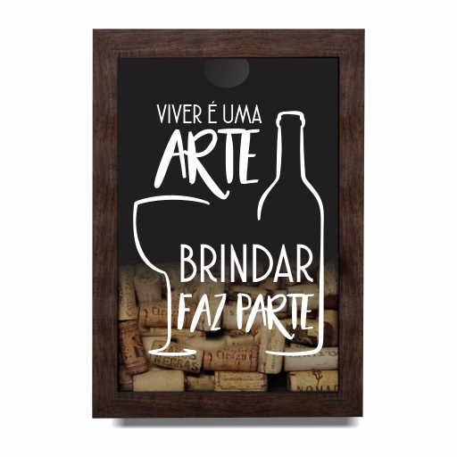 Quadro Porta Rolhas de Vinho e Champagne Decorativo Moldura de Madeira 32cm x 22cm Modelo 2