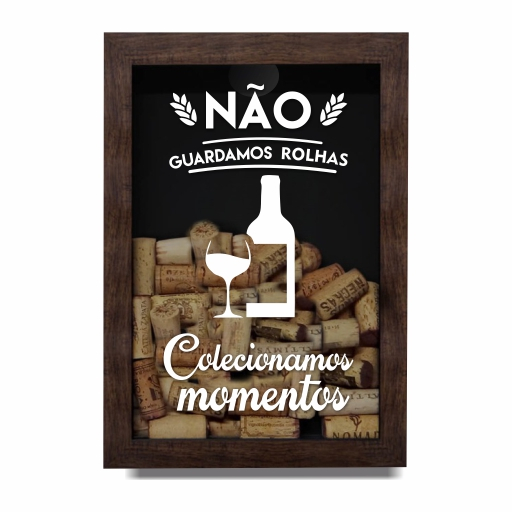 Quadro Porta Rolhas de Vinho e Champagne Decorativo Moldura de Madeira 32cm x 22cm Modelo 5